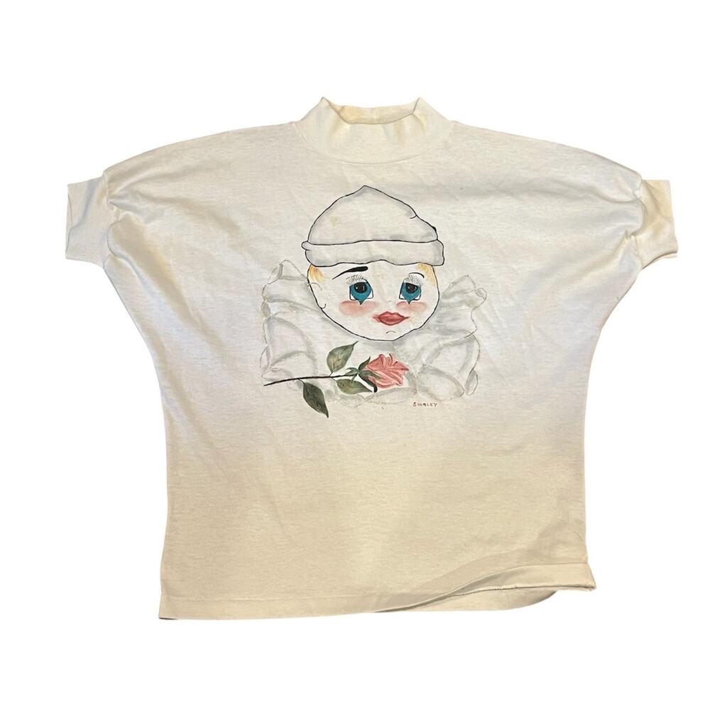 Vintage 1980s Clown Graphic Tee White Medium Cottagecore Coquette Retro Shirt
